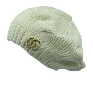 GUCCI Pearl GG Knit Cream Beanie Hat